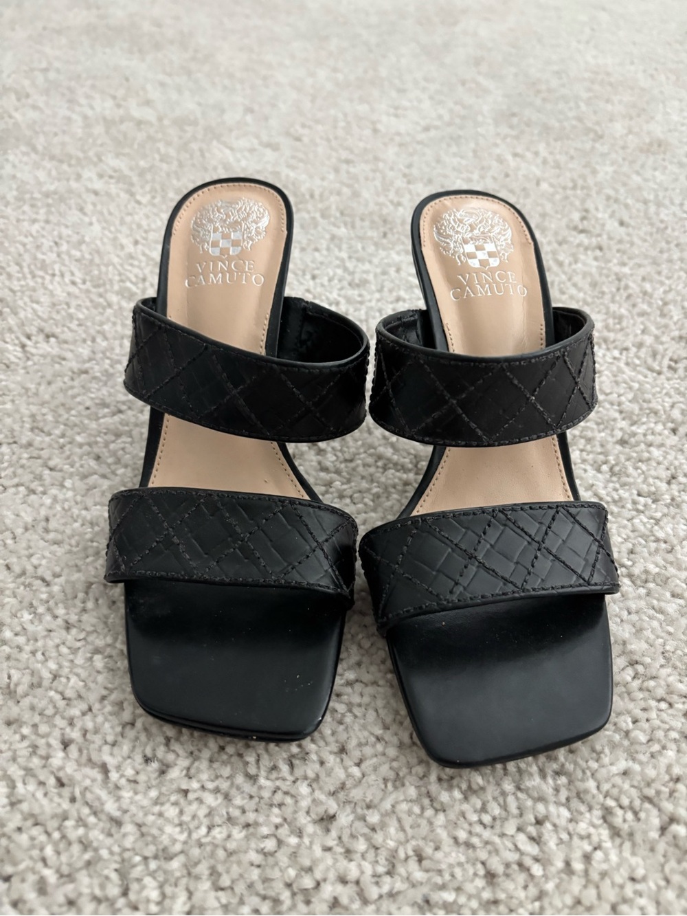Vince Camuto Black Quilted Double-Strap Slide Mules